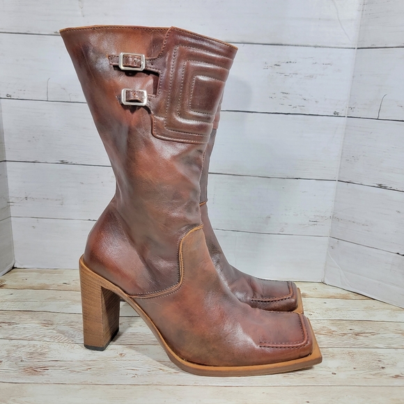 Kenneth Cole Vintage Square Toe Mid Calf Leather Boots EU 40 - Picture 1 of 11